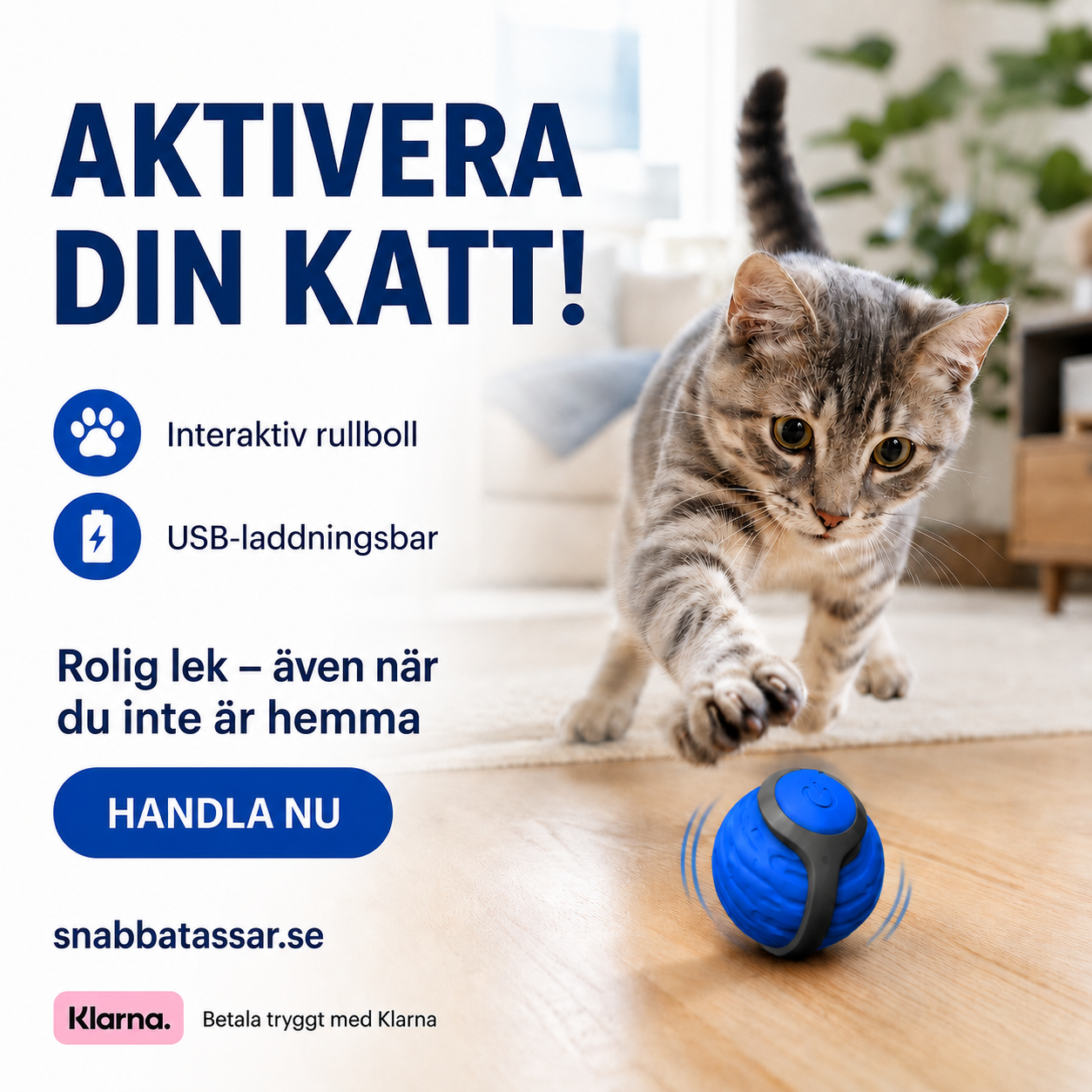 Kattleksak - interaktiv rullboll med USB-laddning